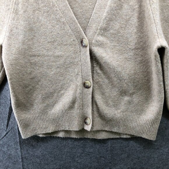 Uniqlo Souffle Yarn Cardigan Womens S Beige Sweater V-Neck Button Front - Picture 4 of 11